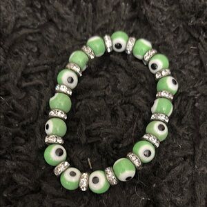JCPenney Green and Silver Bracelet with Beaded Design